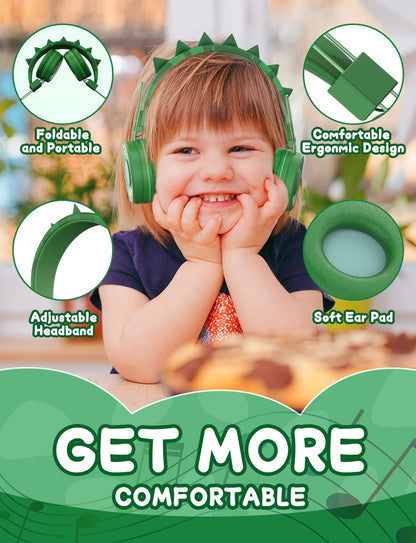 SIMJAR Bluetooth-Kopfhörer für Kinder mit Mikrofon, Dinosaurier-Design