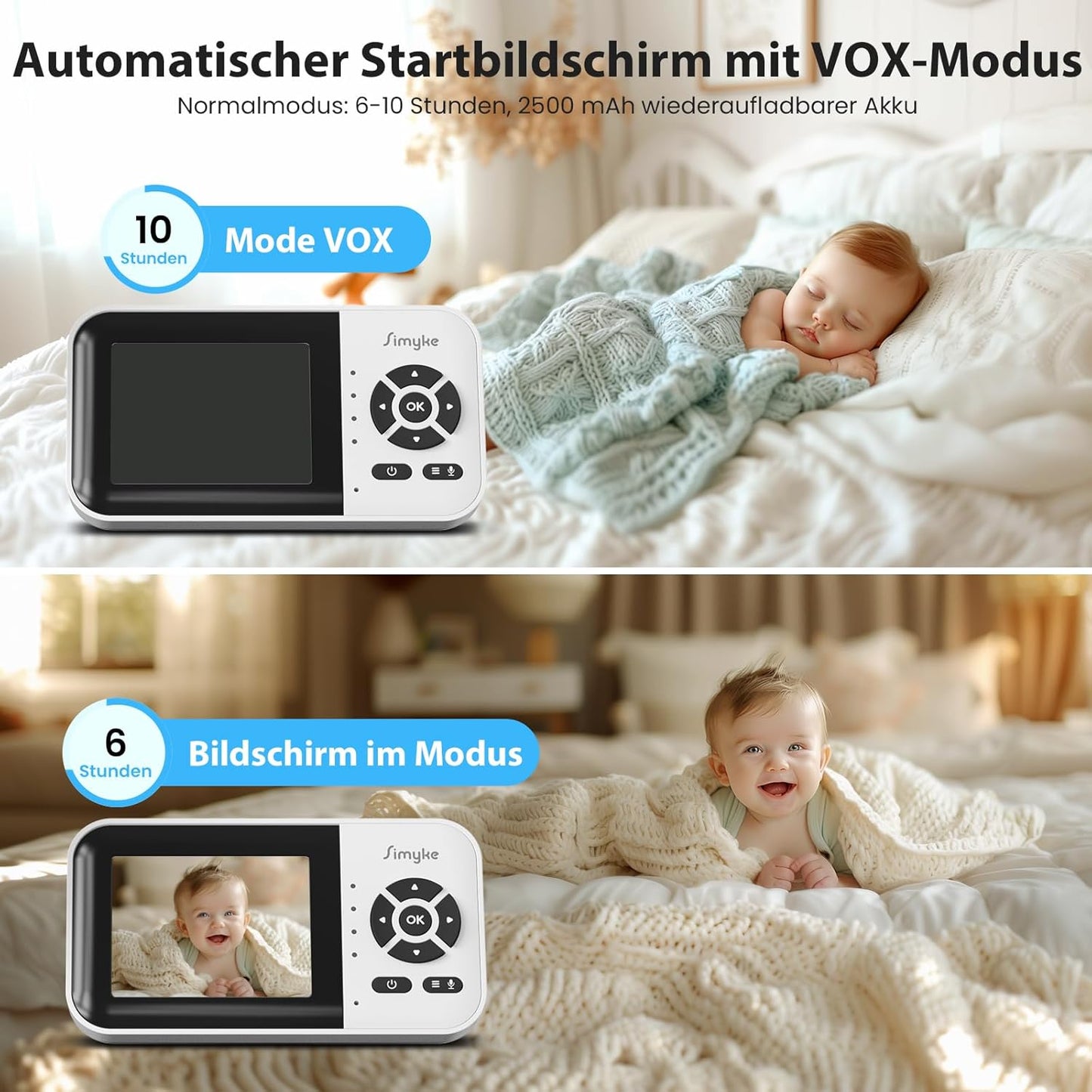 Simyke Intelligenter Babyphone, 7,1 cm (2,8 Zoll) Display, 1080p