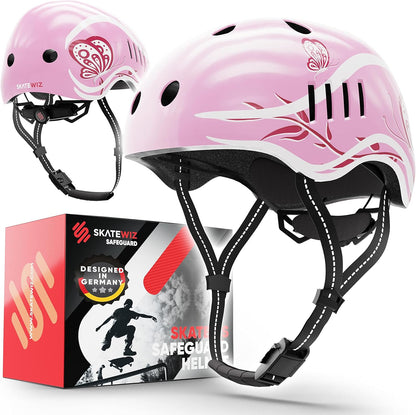 SKATEWIZ Casque de patinage pour enfants et jeunes - Extrêmement léger - FIDLOCK Magnetschnalle - Taille S - 49-53 cm; Rose 