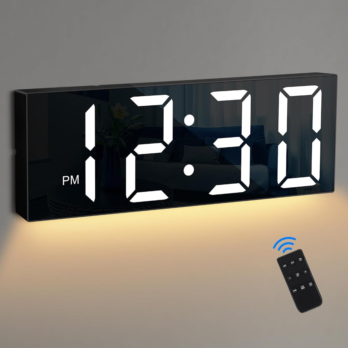 Sukeen Nachtlicht-Wanduhr, Digitaluhr, 30 cm, mit Fernbedienung,8 Farben, Dimmer,
