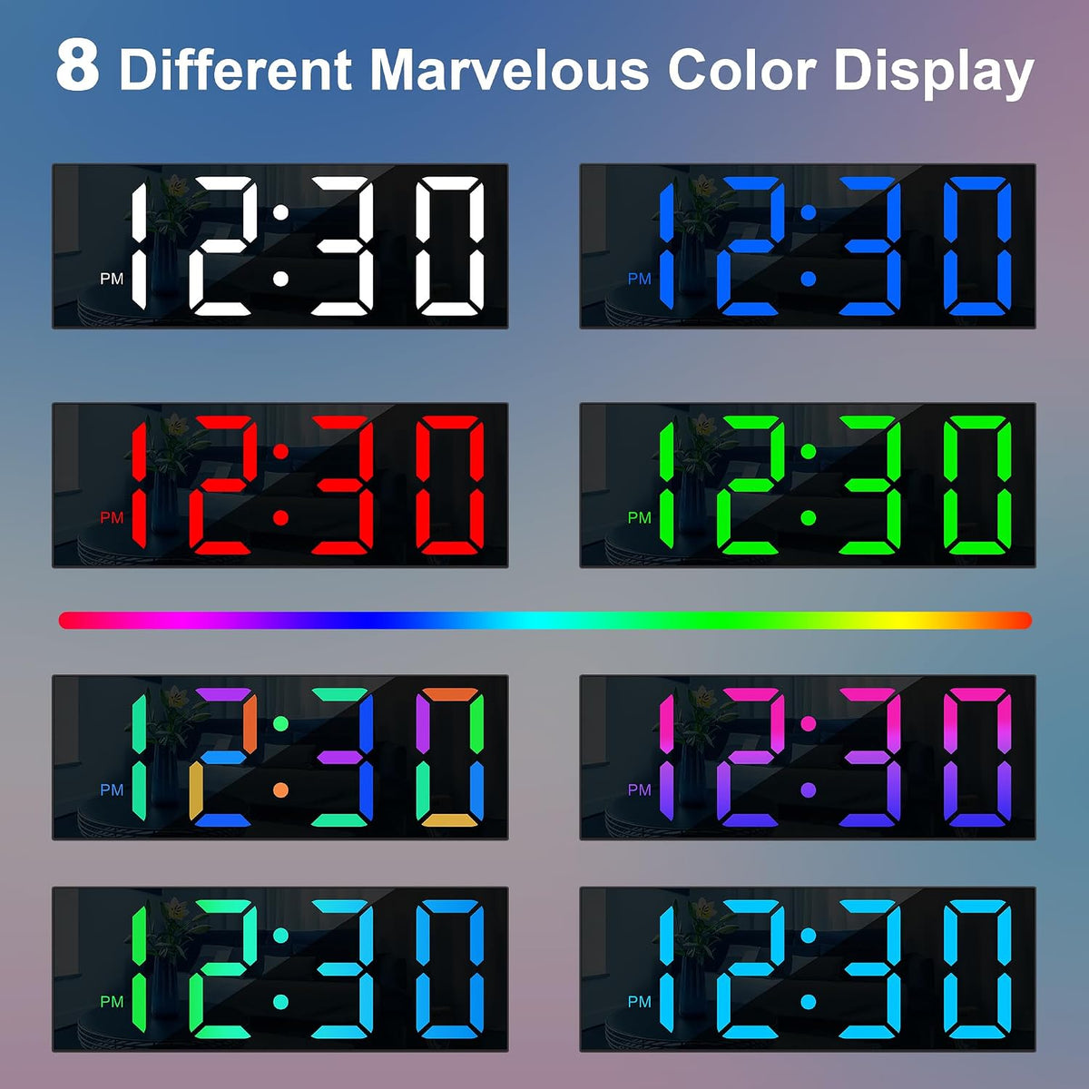 Sukeen Nachtlicht-Wanduhr, Digitaluhr, 30 cm, mit Fernbedienung,8 Farben, Dimmer,