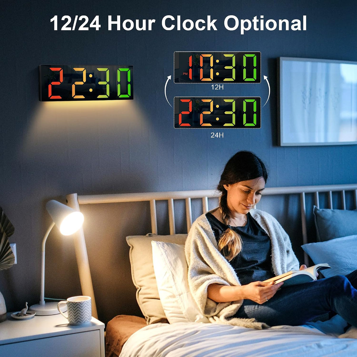 Sukeen Nachtlicht-Wanduhr, Digitaluhr, 30 cm, mit Fernbedienung,8 Farben, Dimmer,