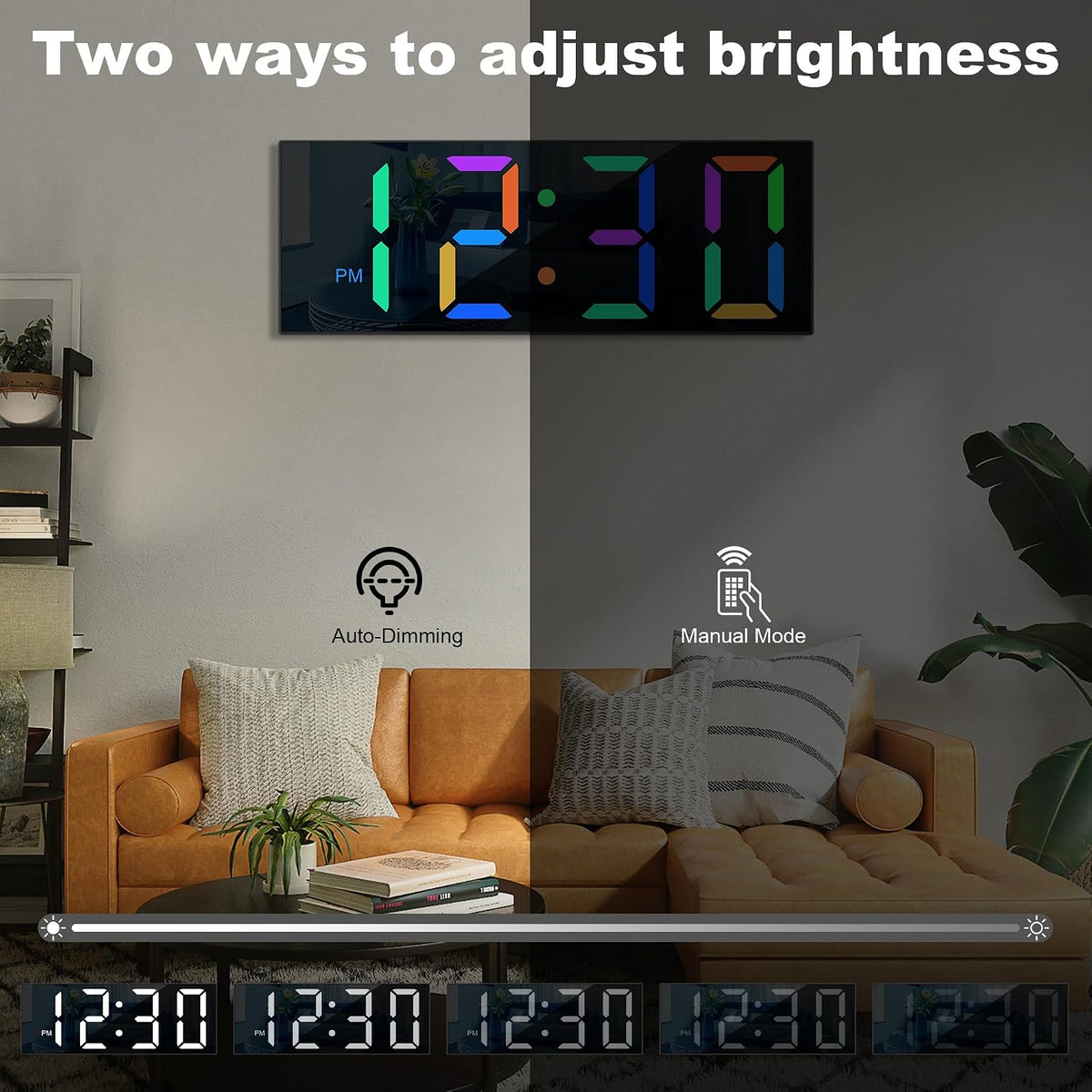Sukeen Nachtlicht-Wanduhr, Digitaluhr, 30 cm, mit Fernbedienung,8 Farben, Dimmer,
