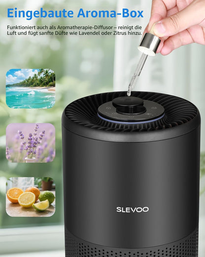 Slevoo Luftreiniger Schlafzimmer mit H13 HEPA Filter, Air Purifier für Räume bis 102 m² Schwarz