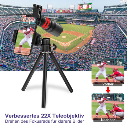 Selvim Handy Objektiv Kit 22X Tele + 25X Makro + 0,62X Weitwinkel + 235° Fisheye iOS Android Schwarz