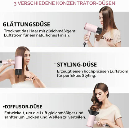 Slopehill Ionen Haartrockner 1800W AC Motor Föhn Schnelltrocknen Fön Diffusor & Stylingdüse Rosa