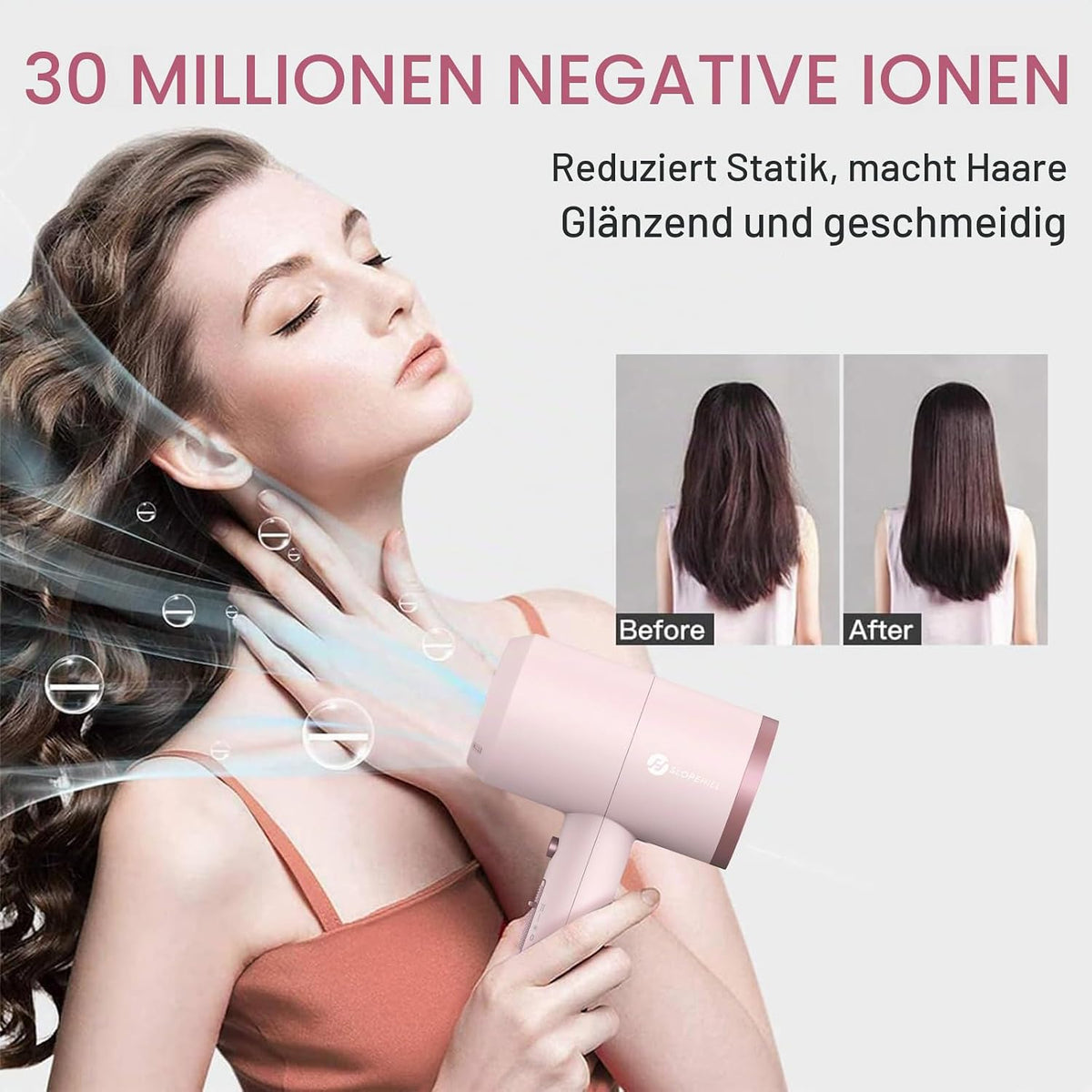Slopehill Ionen Haartrockner 1800W AC Motor Föhn Schnelltrocknen Fön Diffusor & Stylingdüse Rosa