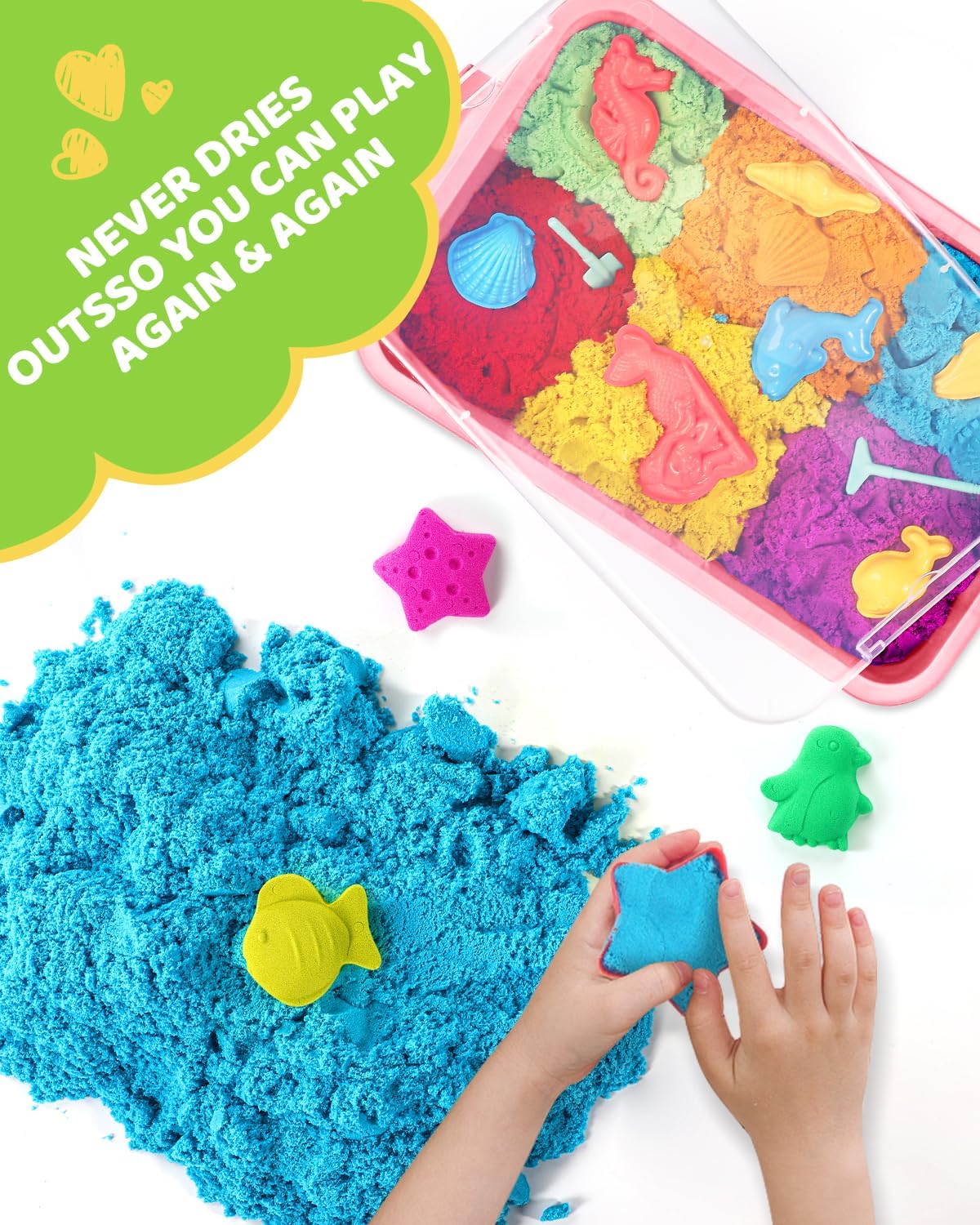 Play Sand mit Sensory Bin Spielzeug für Kinder 8 lb von 7 farbigen Bulk Magic Sand mit Sandkasten