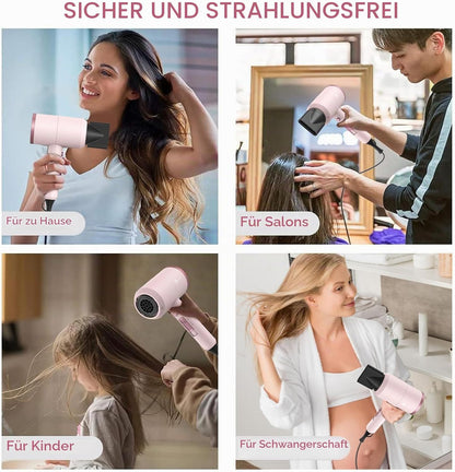 Slopehill Ionen Haartrockner 1800W AC Motor Föhn Schnelltrocknen Fön Diffusor & Stylingdüse Rosa