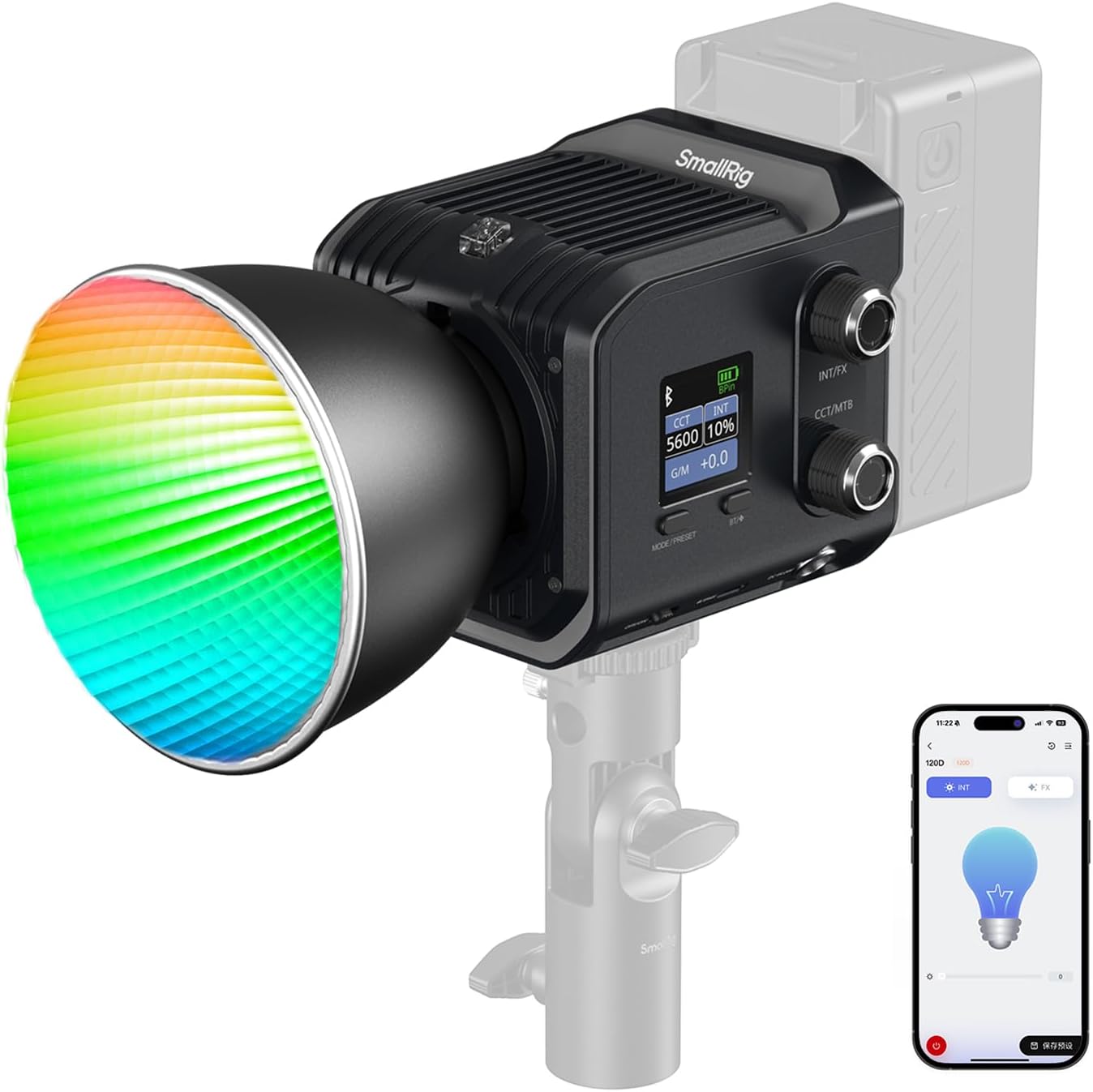 SMALLRIG RC 100C RGBWW LED-Videoleuchte, App,100 W Mini-COB-Dauerlicht