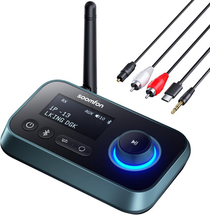SOOMFON 3-in-1 Bluetooth 5.0 Sender Empfänger für 2 Kopfhörer, Bluetooth Adapter Audio