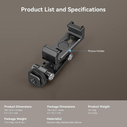 SMALLRIG Universelle Metal Phone Support mit Blitzschuh, für iPhone /Samsung 4382 