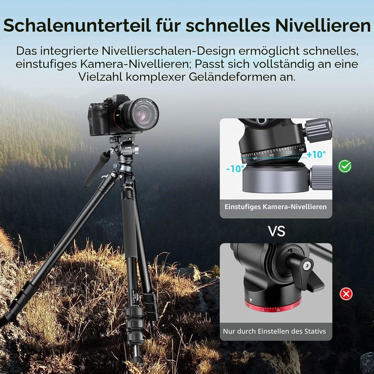 SMALLRIG Stativ Fluid Videokopf Video Head Mount Plate CH20 mit Schnellwechselplatte