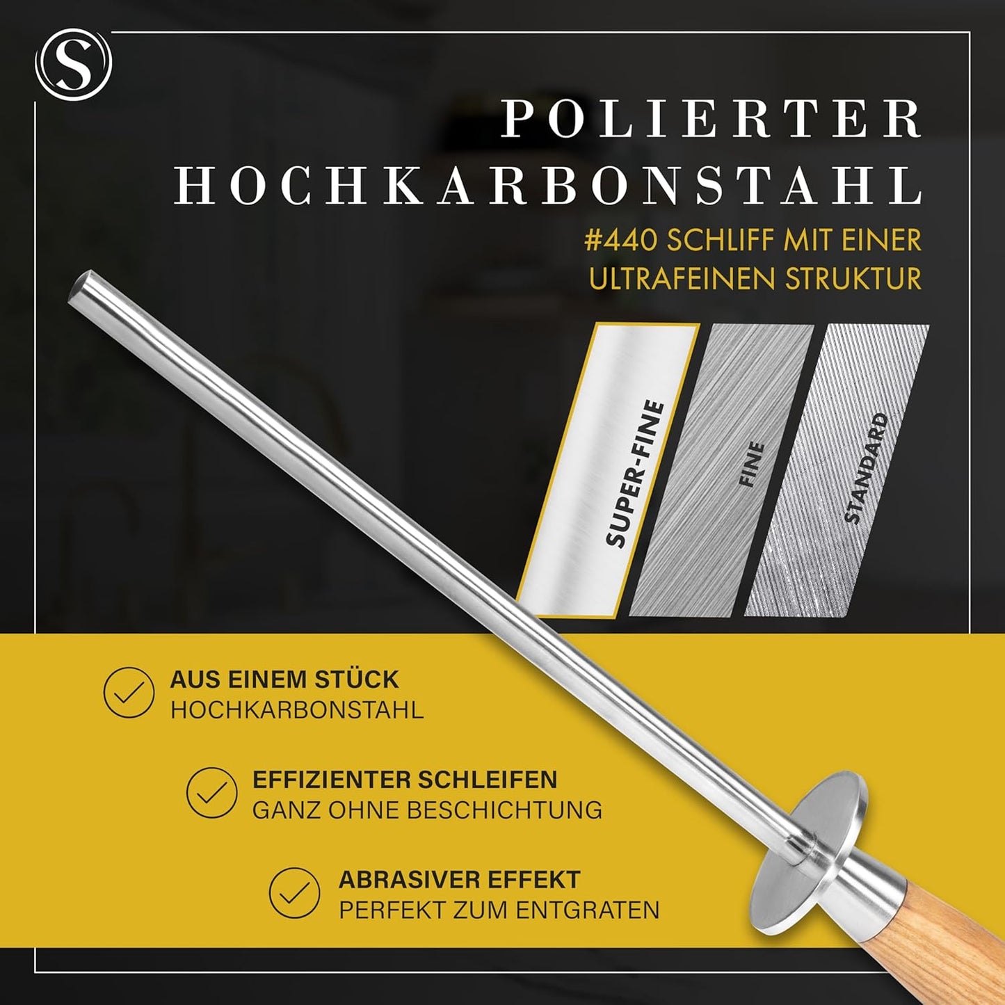 SEMPREZA® Wetzstahl für Messer Schleifen Premium Messerschleifer, Olive