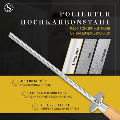SEMPREZA® Wetzstahl für Messer Schleifen Premium Messerschleifer, Olive
