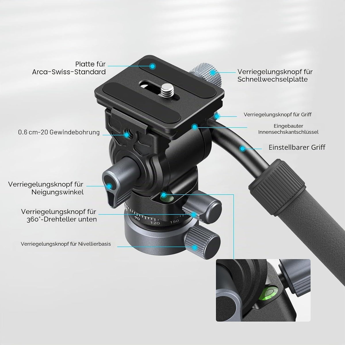 SMALLRIG Stativ Fluid Videokopf Video Head Mount Plate CH20 mit Schnellwechselplatte