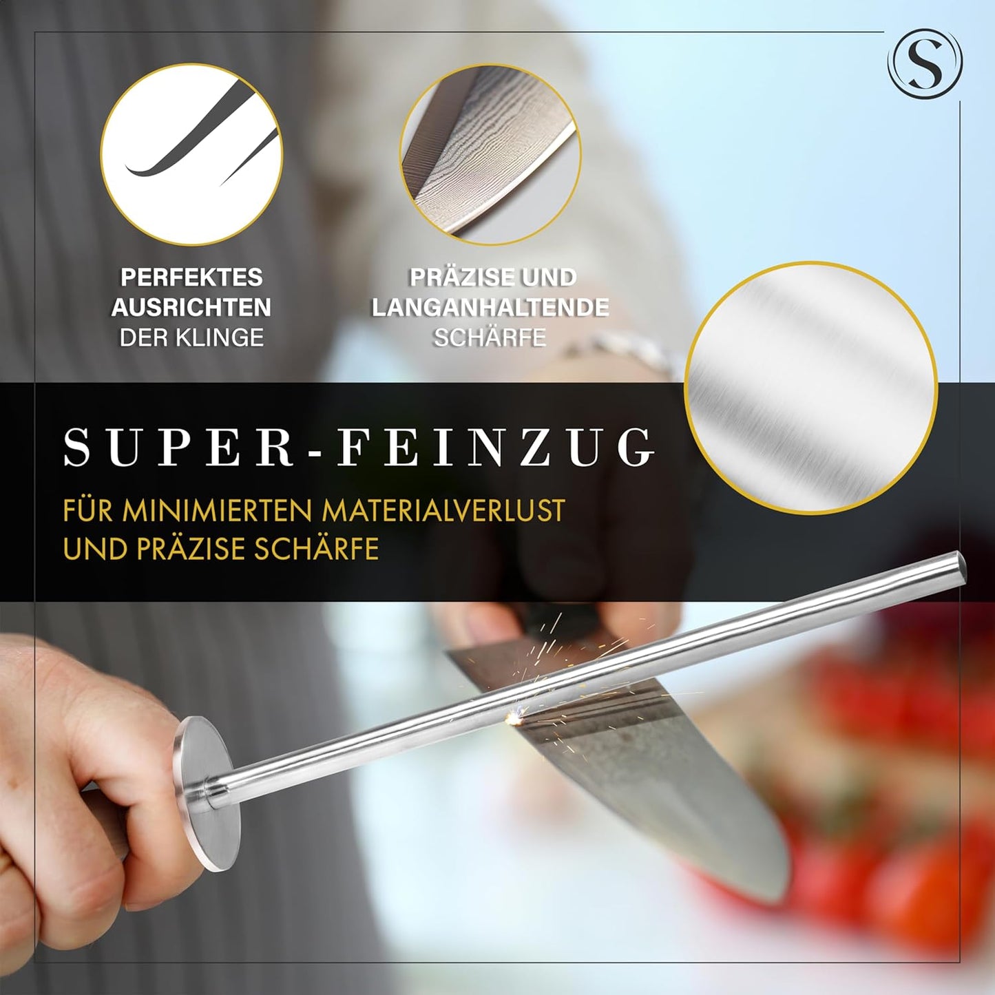 SEMPREZA® Wetzstahl für Messer Schleifen Premium Messerschleifer, Olive