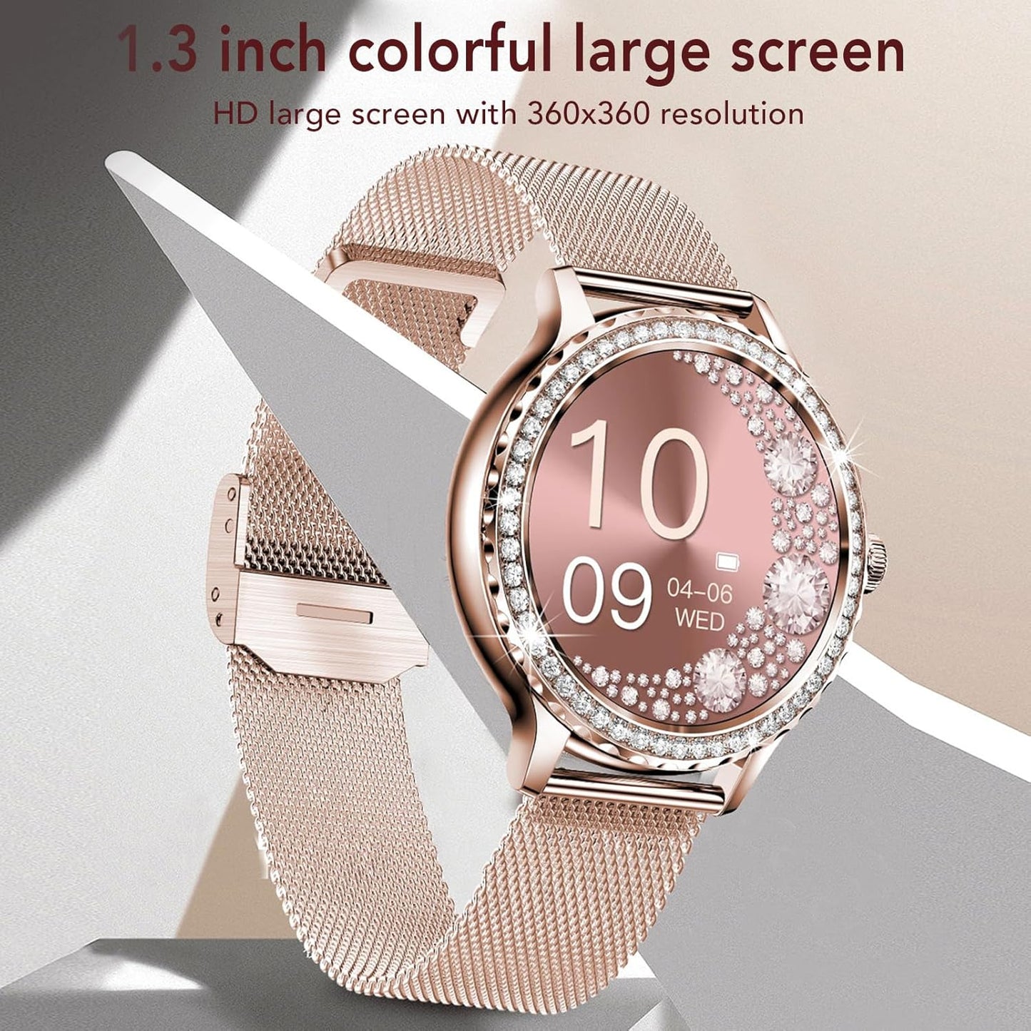 Fitonus NX19 Smartwatch für Damen, Bluetooth-Sport-Smartwatch mit 1,3 Zoll HD-Farb-Touchscreen (Rosegold)
