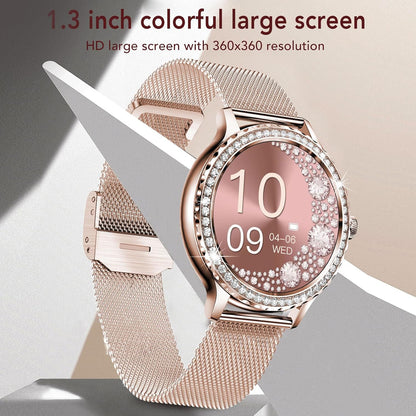 Fitonus NX19 Smartwatch für Damen, Bluetooth-Sport-Smartwatch mit 1,3 Zoll HD-Farb-Touchscreen (Rosegold)