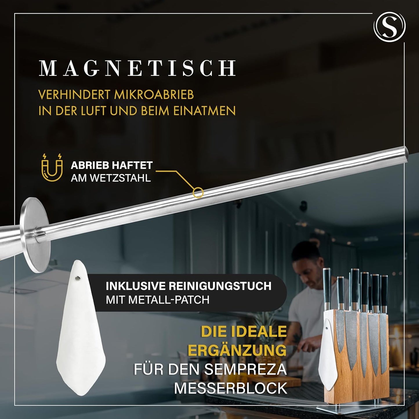 SEMPREZA® Wetzstahl für Messer Schleifen Premium Messerschleifer, Olive