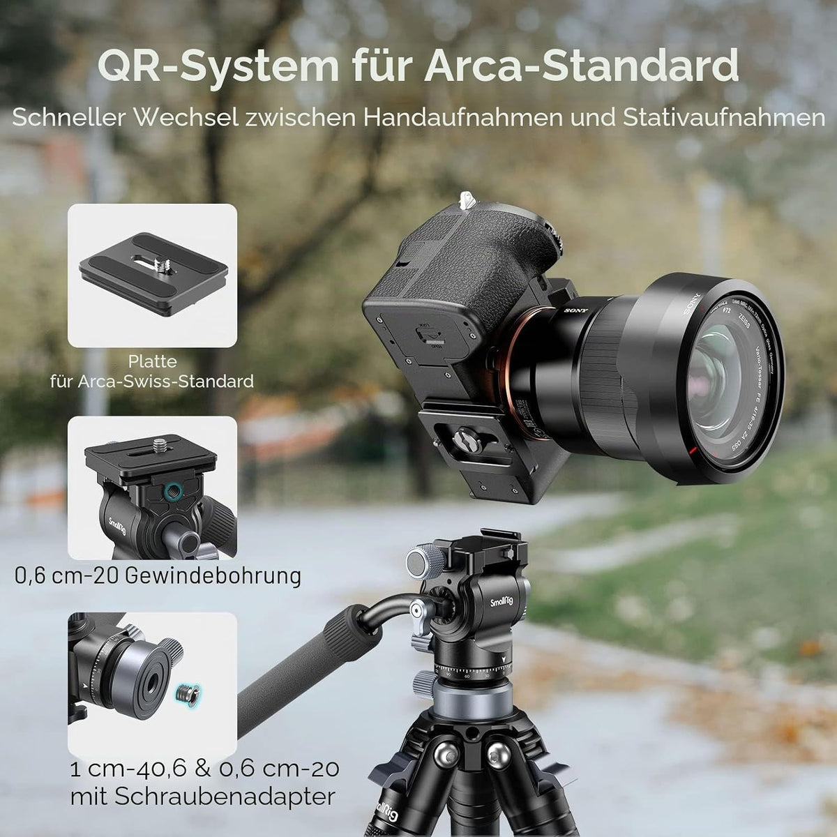 SMALLRIG Stativ Fluid Videokopf Video Head Mount Plate CH20 mit Schnellwechselplatte
