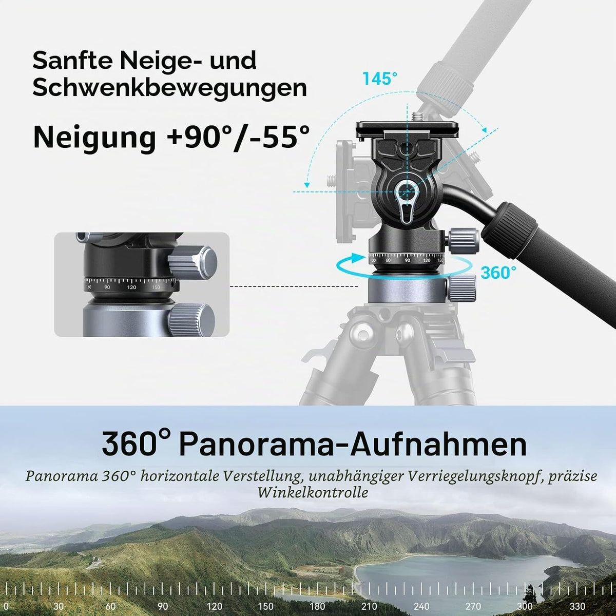 SMALLRIG Stativ Fluid Videokopf Video Head Mount Plate CH20 mit Schnellwechselplatte