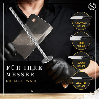 SEMPREZA® Wetzstahl für Messer Schleifen Premium Messerschleifer, Olive