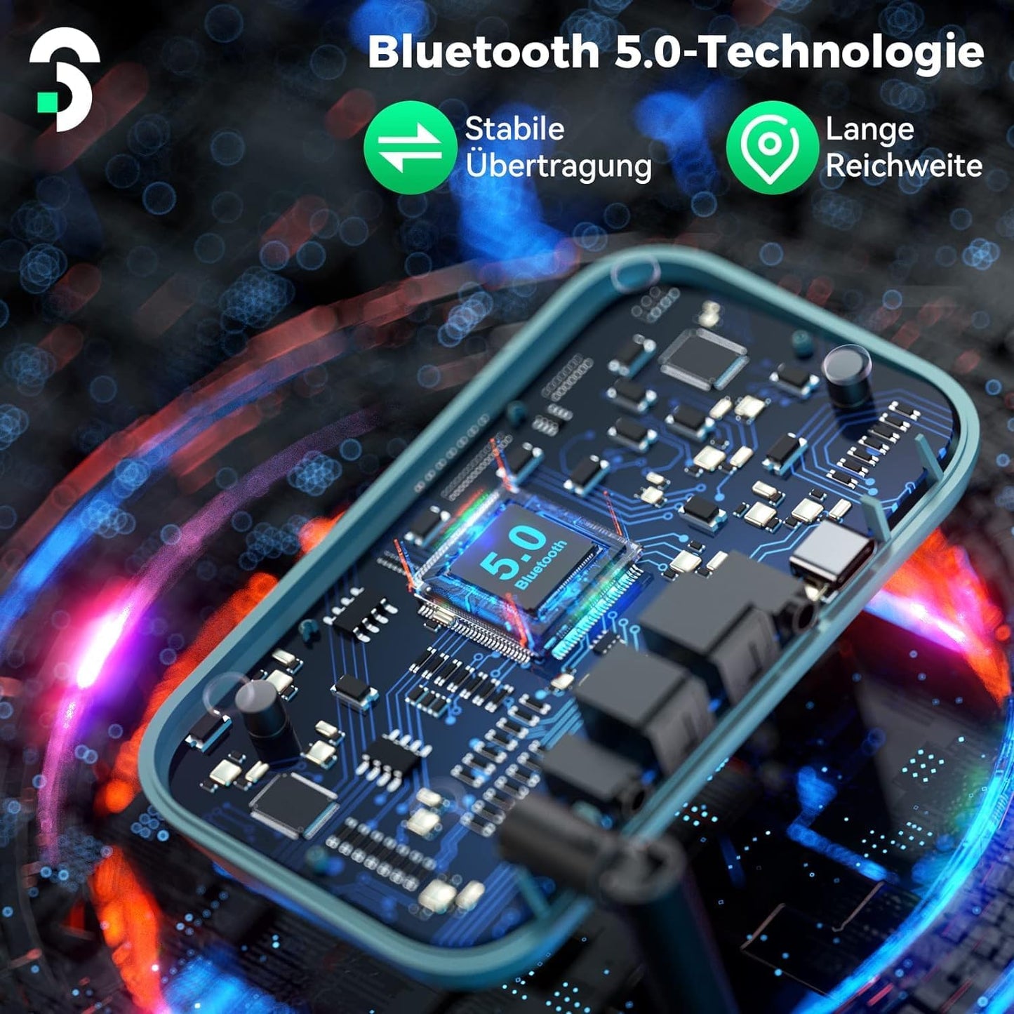 SOOMFON 3-in-1 Bluetooth 5.0 Sender Empfänger für 2 Kopfhörer, Bluetooth Adapter Audio