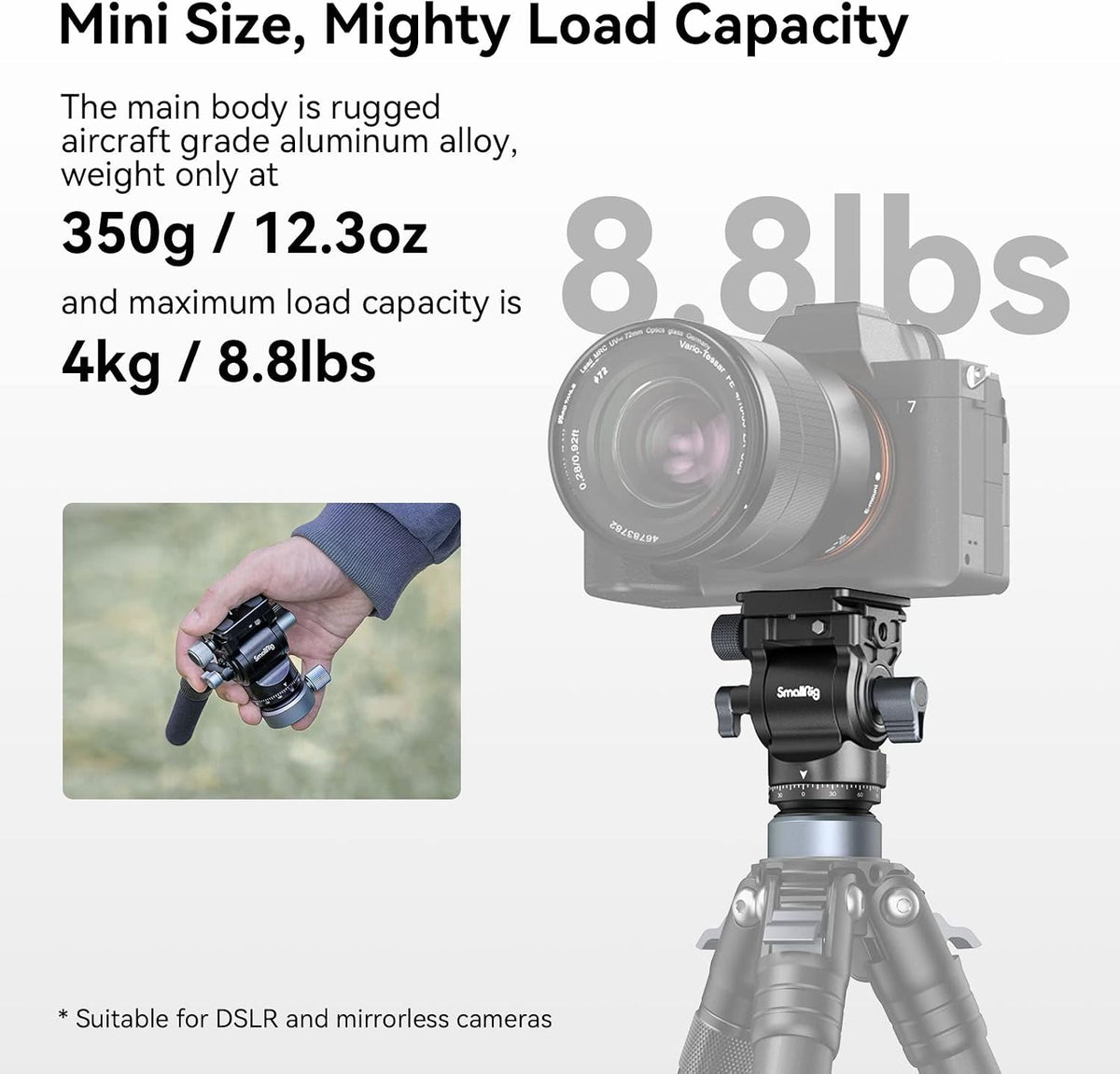 SMALLRIG Stativ Fluid Videokopf Video Head Mount Plate CH20 mit Schnellwechselplatte