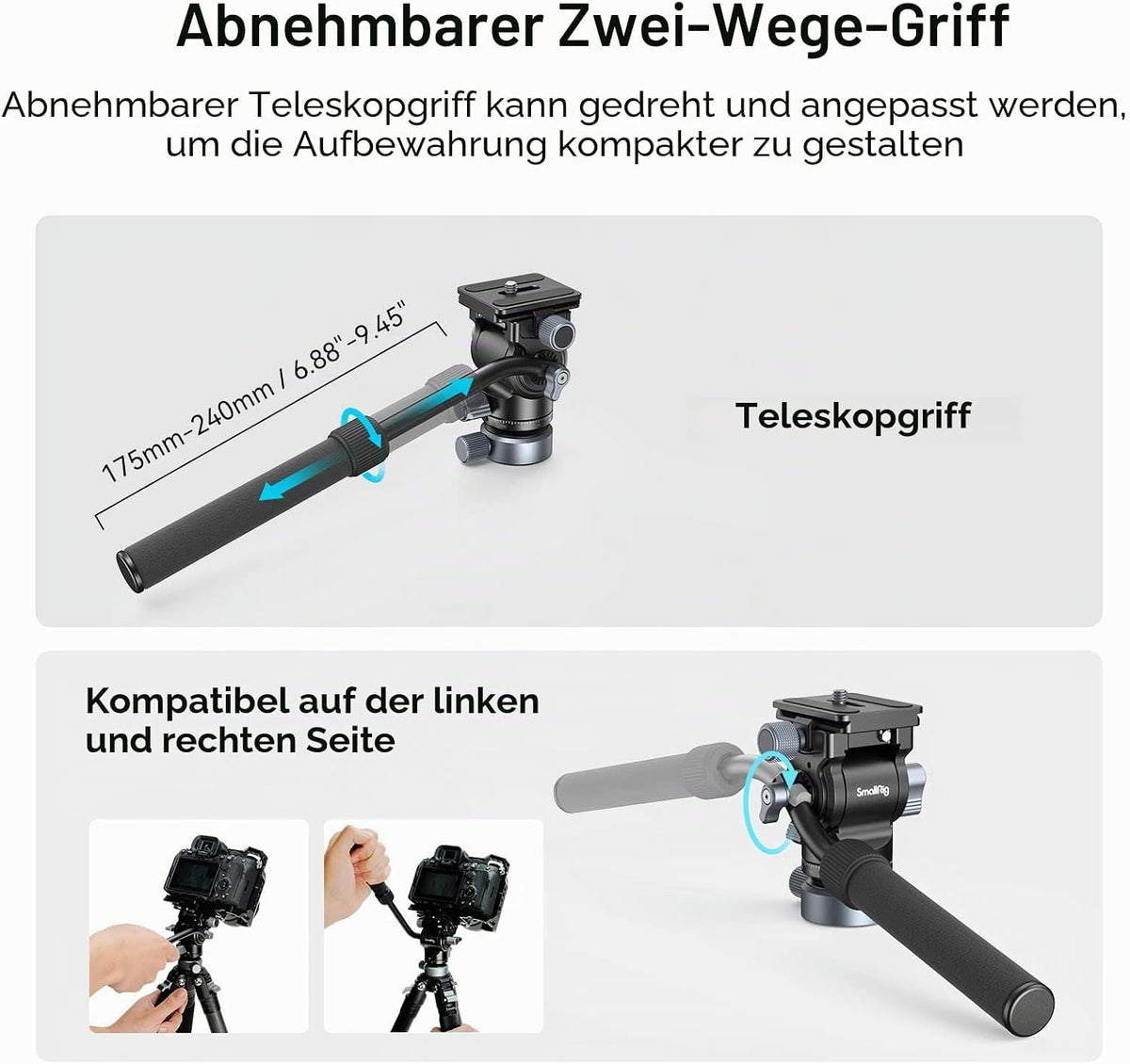 SMALLRIG Stativ Fluid Videokopf Video Head Mount Plate CH20 mit Schnellwechselplatte