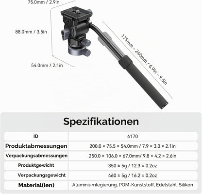 SMALLRIG Stativ Fluid Videokopf Video Head Mount Plate CH20 mit Schnellwechselplatte