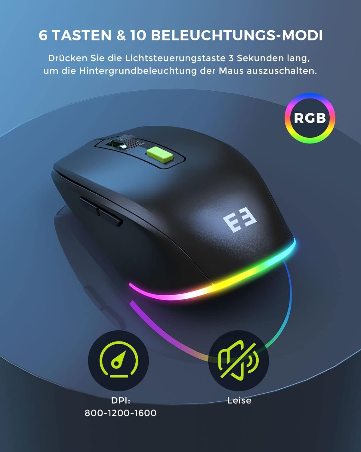Seenda JPX006 Tastatur Maus Set kabellos, Ergonomisch, QWERTZ, RGB Beleuchtung