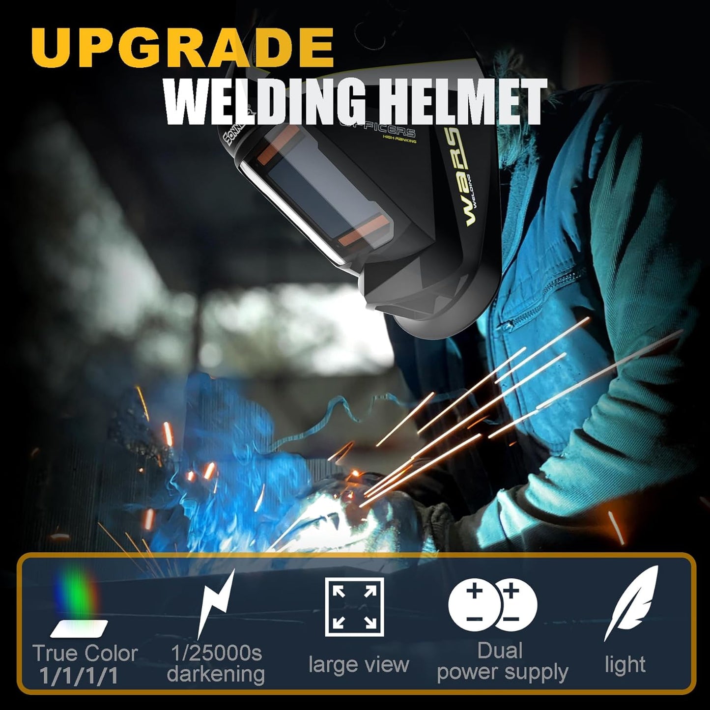 SONNLER Automatik Schweißhelm  großem Sichtfeld (10 x 9,3 cm), Echtfarben-Schweißmaske