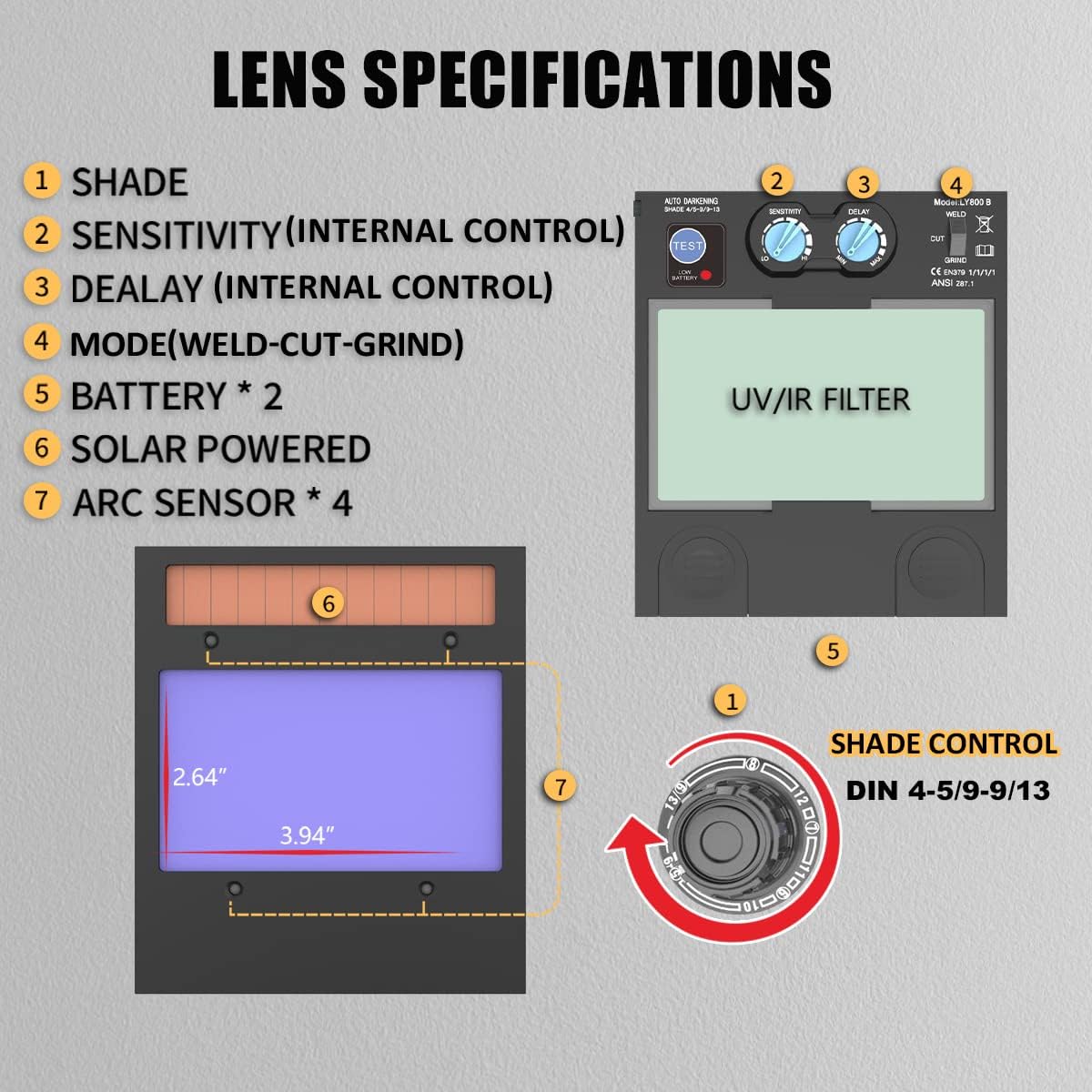 SONNLER Automatik Schweißhelm  großem Sichtfeld (10 x 9,3 cm), Echtfarben-Schweißmaske