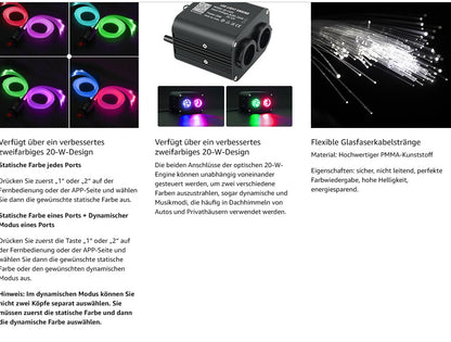 Sunkenet 20W Twinkle Sternenhimmel Auto, 800pcs*0.75mm*4m Sternenhimmel Glasfaser RGBW Bluetooth-APP/Fernbedienung