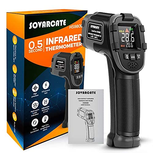 SOVARCATE Digitaler Infrarot Thermometer Kontaktlos -32°C bis 600°C LCD Bildschirm Alarm