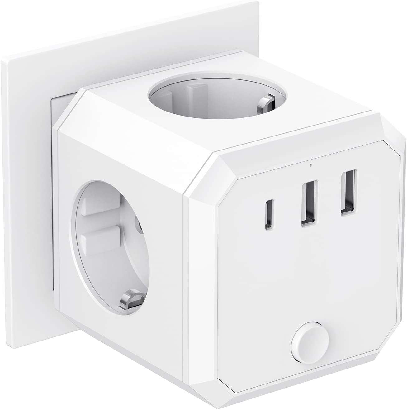 USB-Steckdose, 7-in-1-Steckdosenwürfel,Ladegerät mit 4 Steckdosen + 2.0 USB + 1 Typ-C