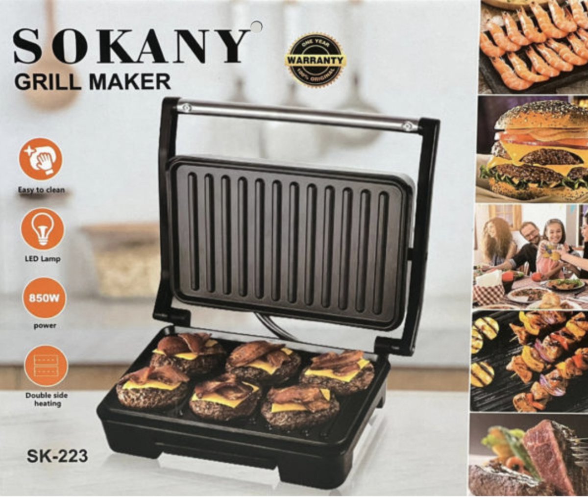 SOKANY SK-223 850W Kontaktgrill, Sandwich-Toaster/Panini-Maker, Elektrogrill