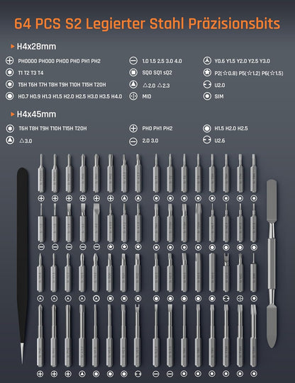 Mini Elektro Schraubendreher Set, 70 in 1 Akku mit 64 S2 Magnetische Stahlbits