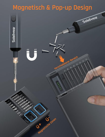 Mini Elektro Schraubendreher Set, 70 in 1 Akku mit 64 S2 Magnetische Stahlbits