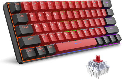 Snpurdiri 60% kabelgebundene mechanische Tastatur mit 61 roten Schaltertasten(schwarz-rot)