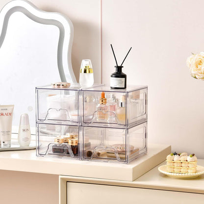 Stebopum Stapelbare Schubladen, transparenter Make-up-Organizer, Kunststoff (4 Stück)