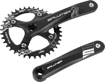 splumzer VTT 170 mm Quadratische Kurbelgarnitur avec 104 BCD 32/34/36/38T Kettenblatt, Aluminiumlegierung VTT Kurbel Schmal Breit CNC Runde Kettenblattschrauben (Nur Kurbelgarnitur)