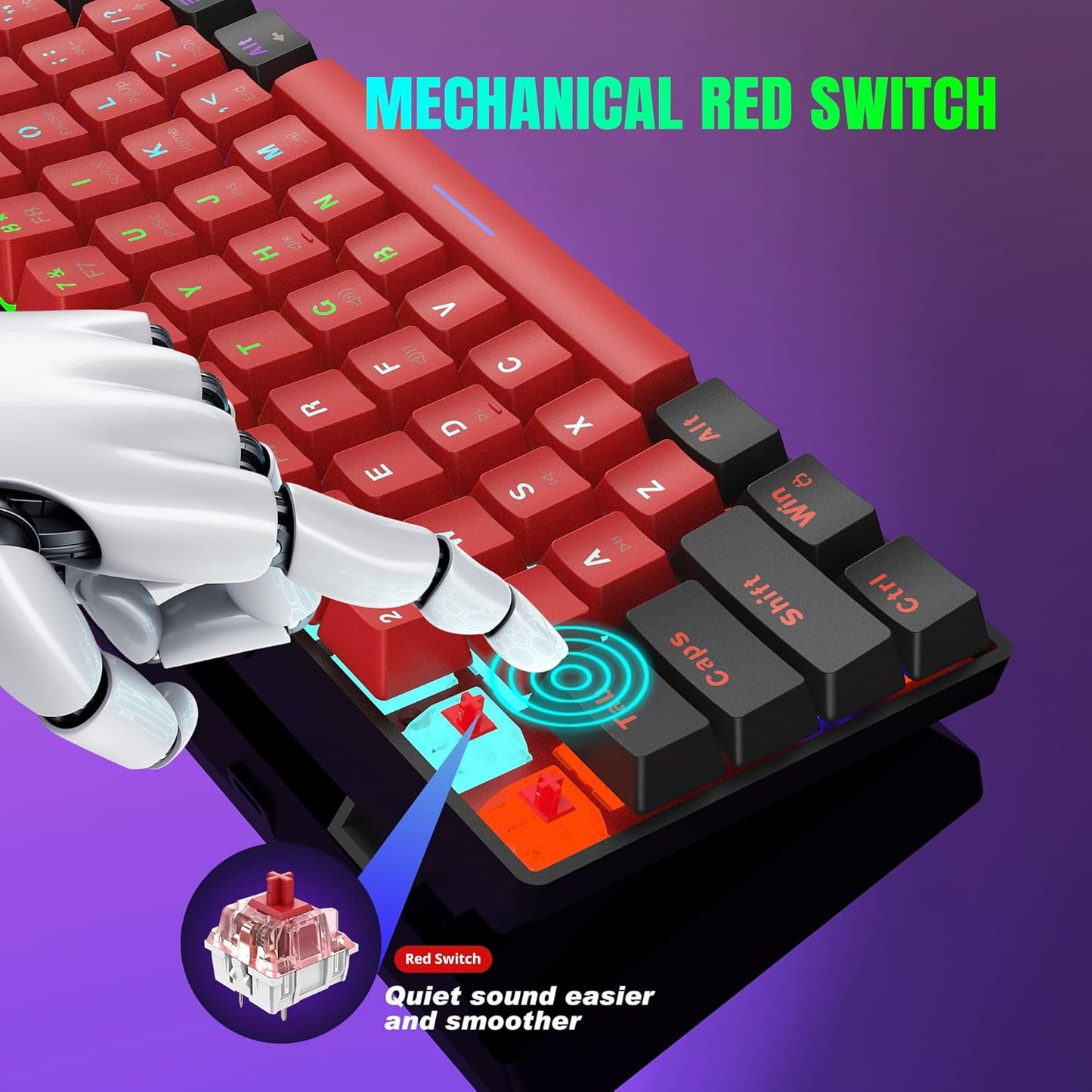 Snpurdiri 60% kabelgebundene mechanische Tastatur mit 61 roten Schaltertasten(schwarz-rot)