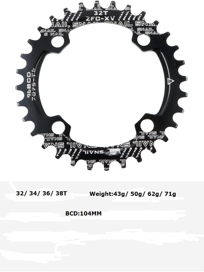 splumzer VTT 170 mm Quadratische Kurbelgarnitur avec 104 BCD 32/34/36/38T Kettenblatt, Aluminiumlegierung VTT Kurbel Schmal Breit CNC Runde Kettenblattschrauben (Nur Kurbelgarnitur)