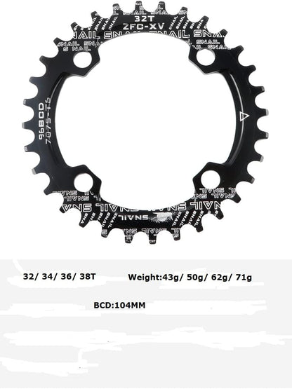 splumzer VTT 170 mm Quadratische Kurbelgarnitur avec 104 BCD 32/34/36/38T Kettenblatt, Aluminiumlegierung VTT Kurbel Schmal Breit CNC Runde Kettenblattschrauben (Nur Kurbelgarnitur)