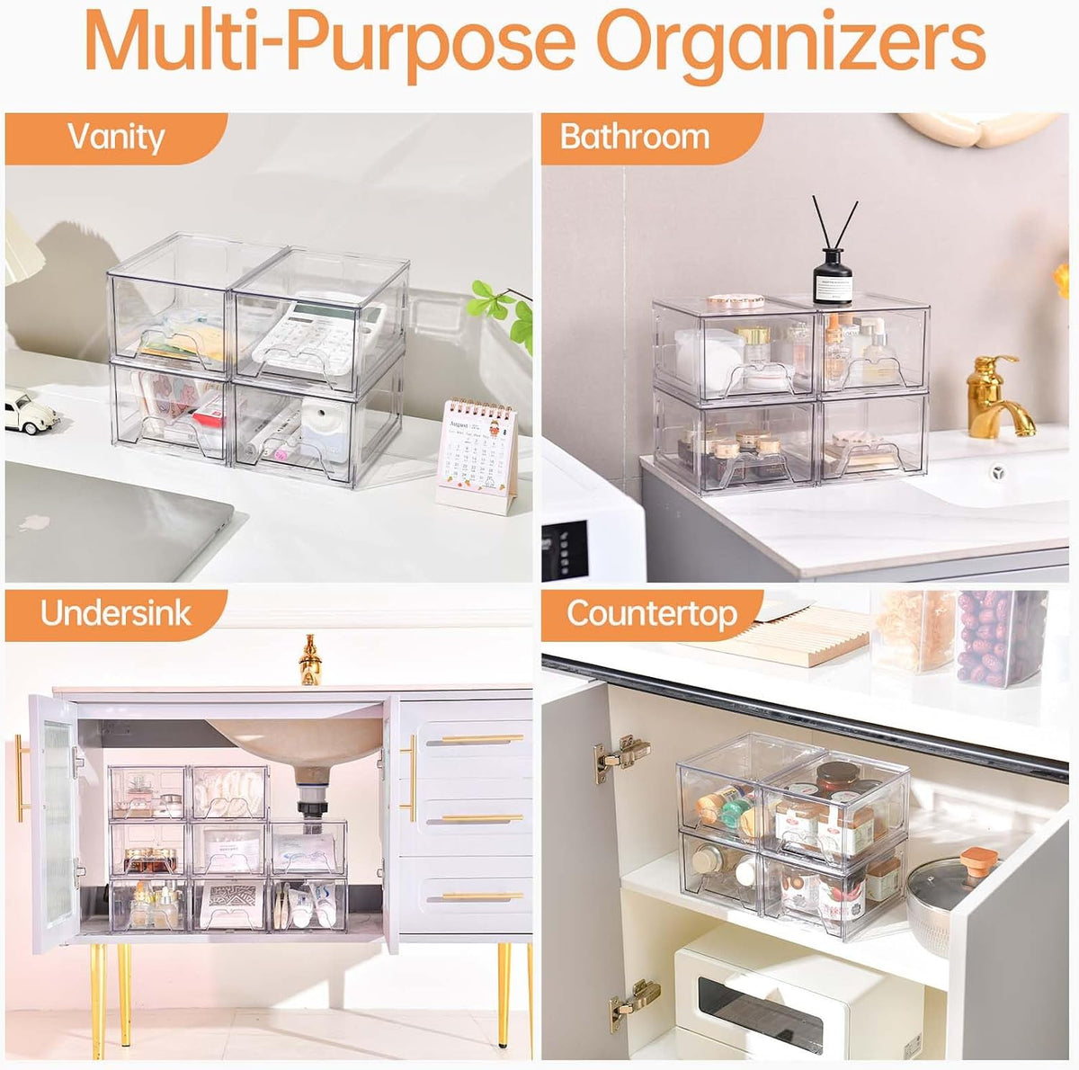 Stebopum Stapelbare Schubladen, transparenter Make-up-Organizer, Kunststoff (4 Stück)