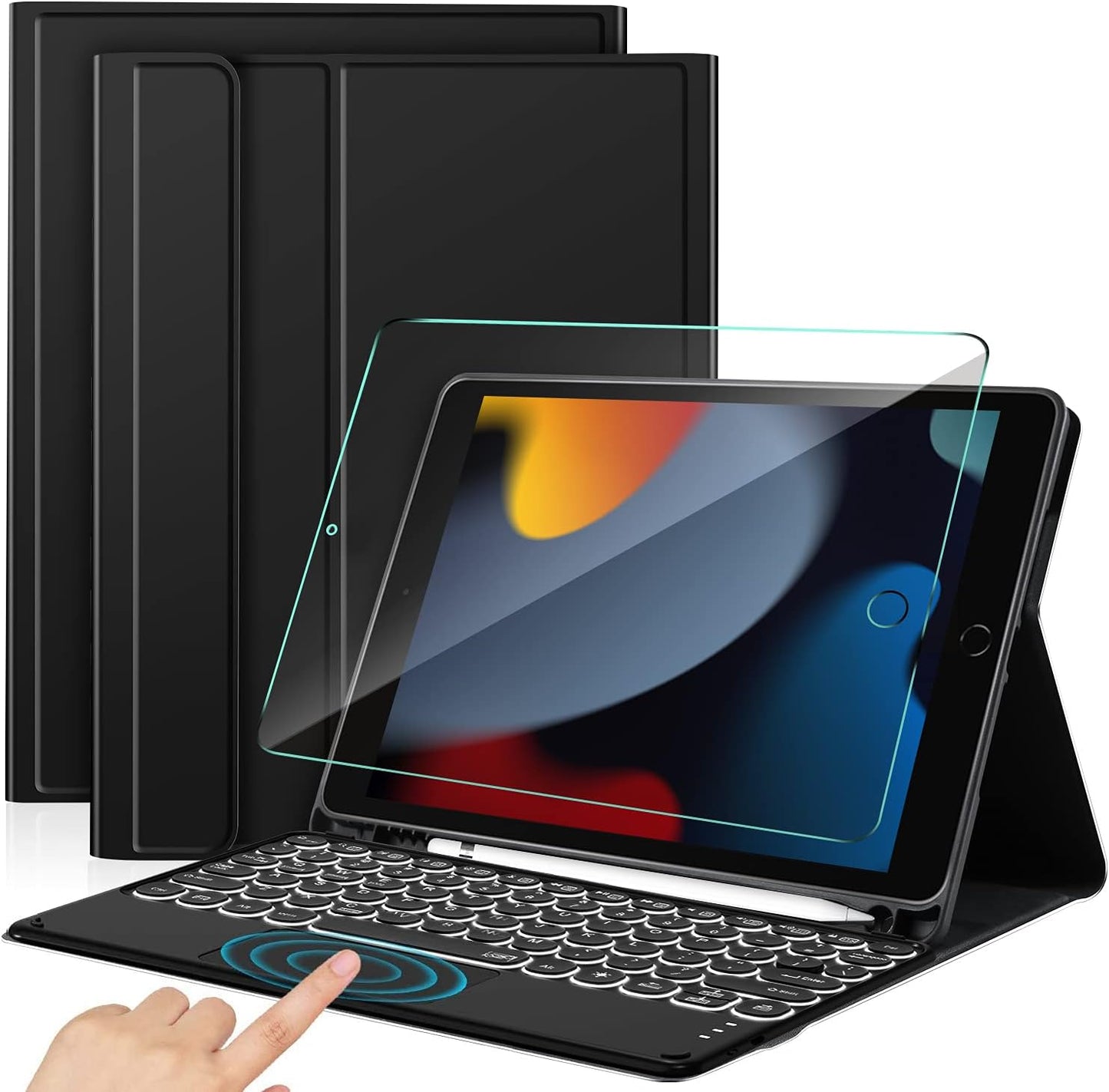 Sross-TEC Tastatur mit Touchpad und Displayschutzfolie für iPad 10.2 2020 (8. Generation)/iPad 10.2 2019 (7. Generation)/iPad Air 3/iPad Pro 10.5, [QWERTY-Englisch] Schwarz
