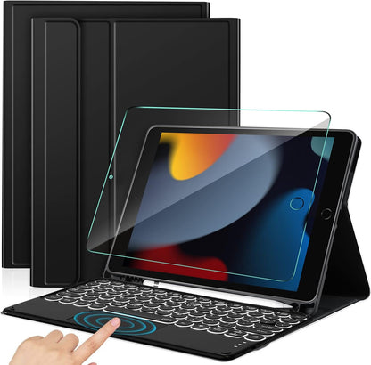 Sross-TEC Tastatur mit Touchpad und Displayschutzfolie für iPad 10.2 2020 (8. Generation)/iPad 10.2 2019 (7. Generation)/iPad Air 3/iPad Pro 10.5, [QWERTY-Englisch] Schwarz