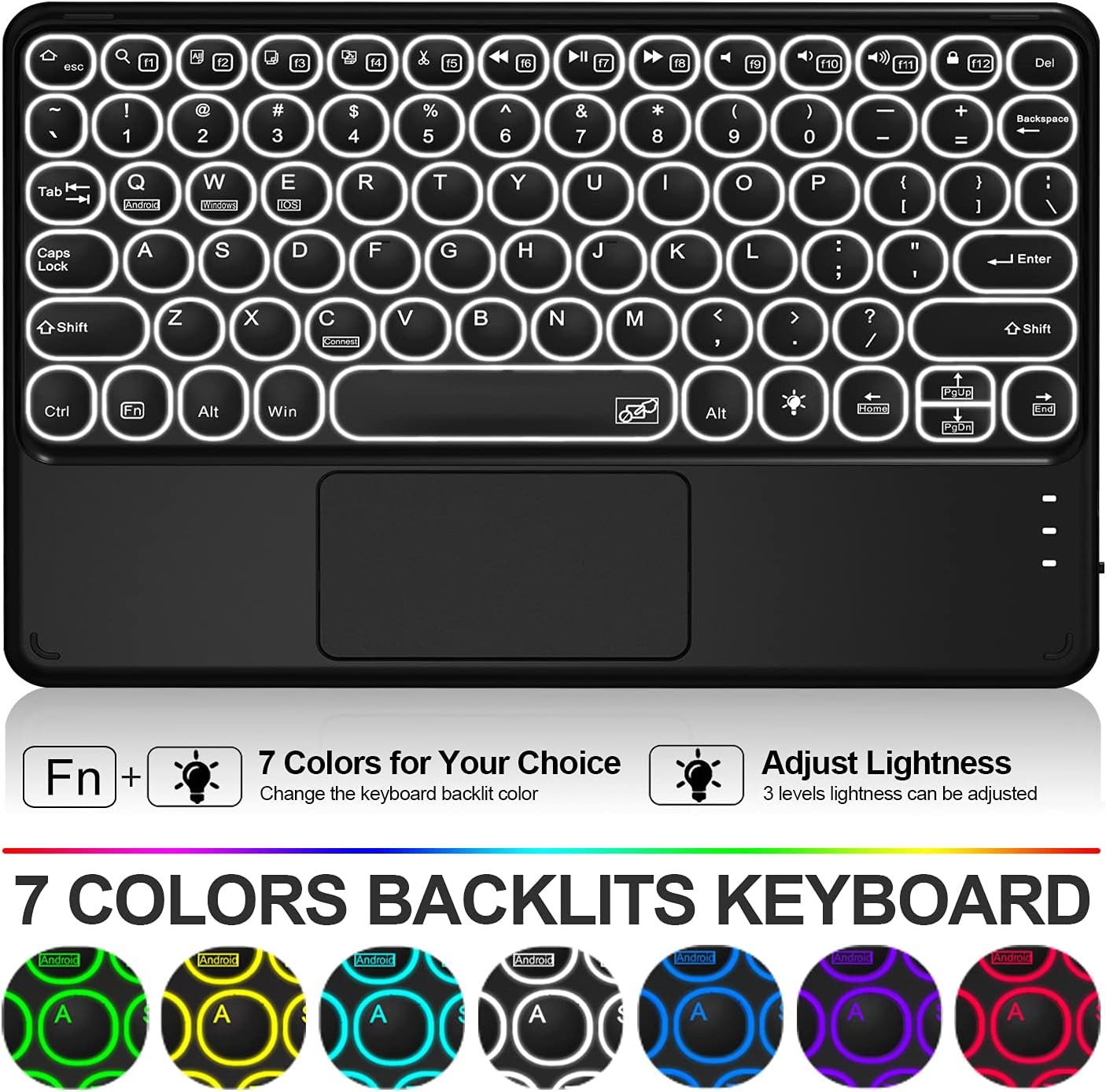 Sross-TEC Tastatur mit Touchpad und Displayschutzfolie für iPad 10.2 2020 (8. Generation)/iPad 10.2 2019 (7. Generation)/iPad Air 3/iPad Pro 10.5, [QWERTY-Englisch] Schwarz